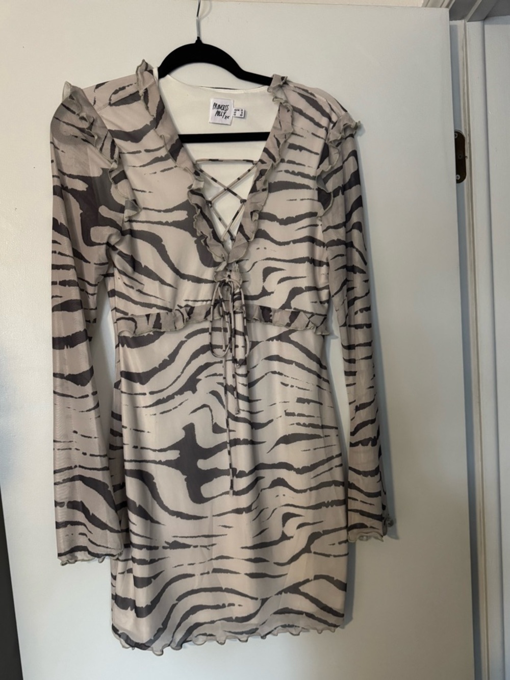 Princess Polly White & Charcoal Zebra Lace-Up Dress